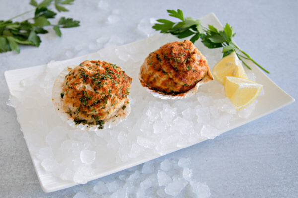 Stuffed Scallops made in house at Pine Tree Seafood, Scarborough, Maine