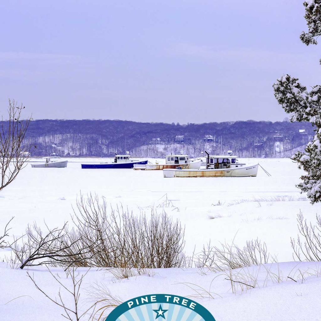 lobster boats during the winter time in Maine