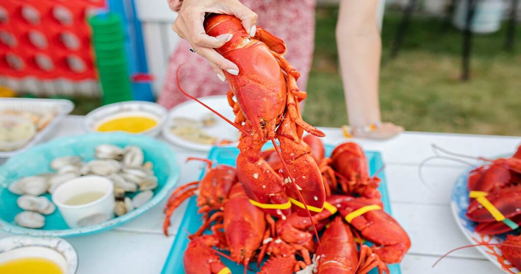 baked lobster cooked outdoor in maine